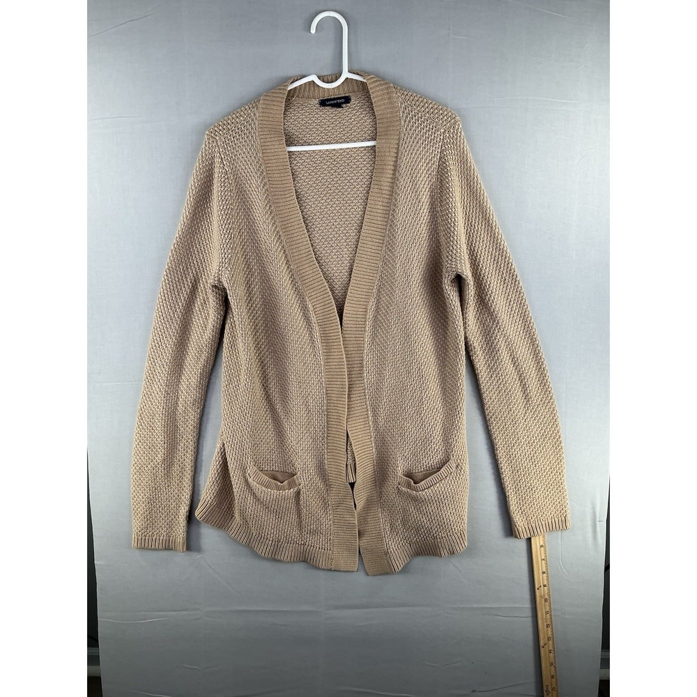 Lands' End Women's Open Front Knit Cardigan Sweater Tan Size L (14–16)